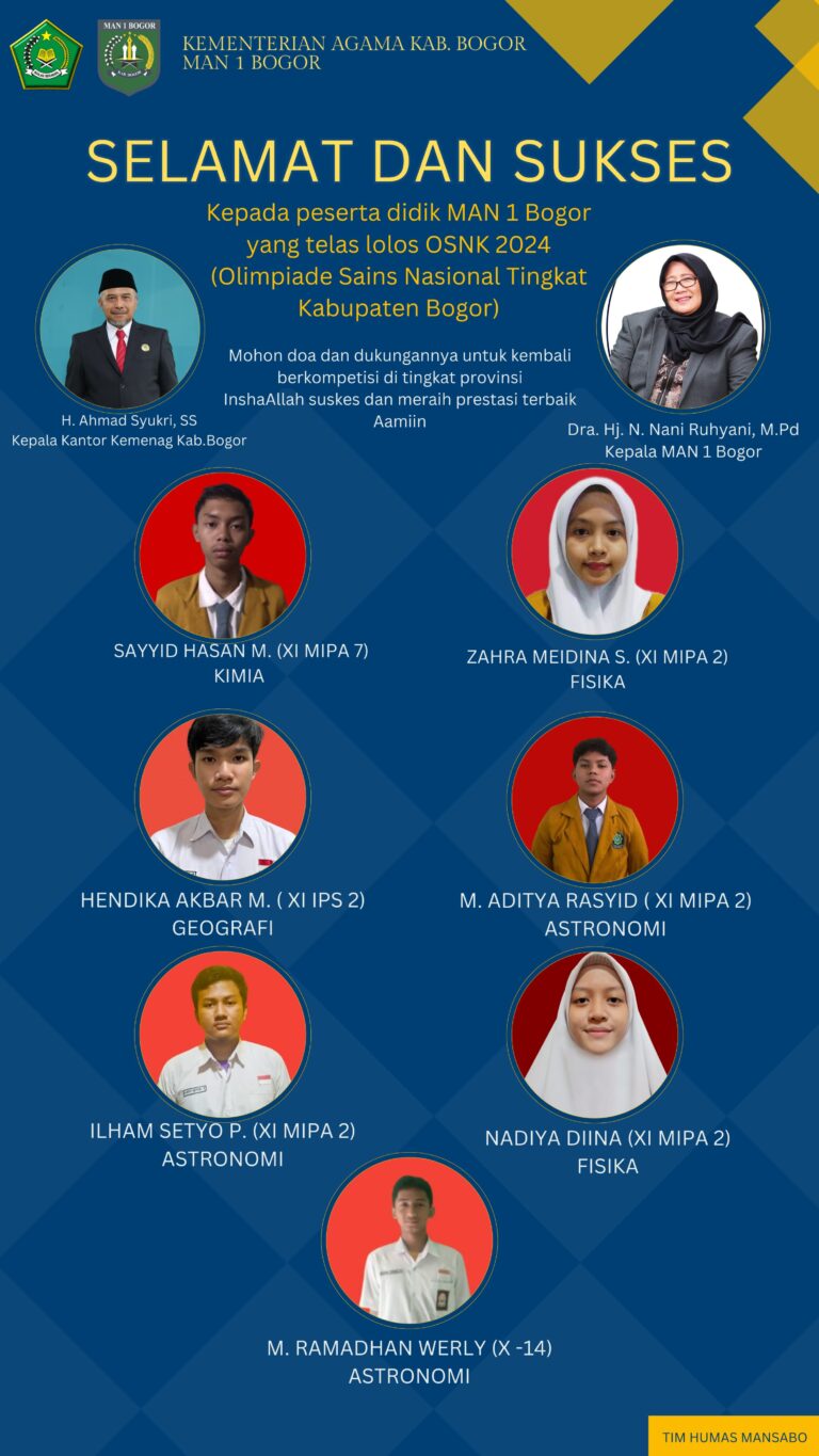 SISWA MAN 1 BOGOR LOLOS OSN TINGKAT KABUPATEN KOTA